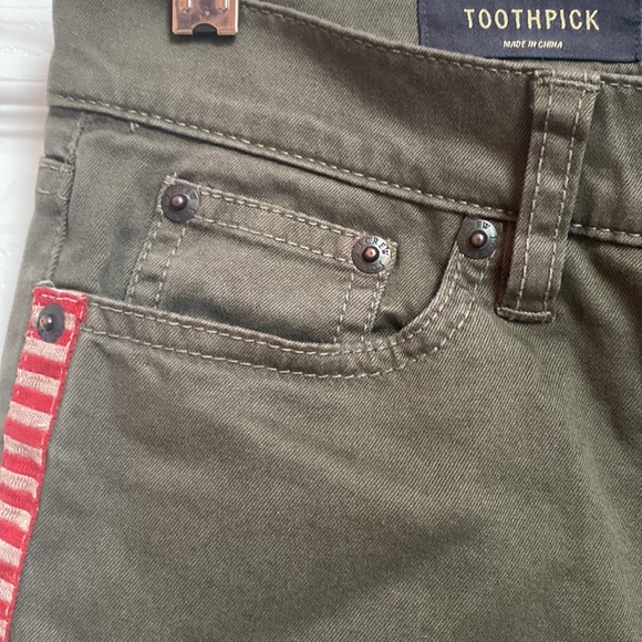 J. Crew Toothpick Olive Green Tuxedo Stripe Jeans - Picture 4 of 6